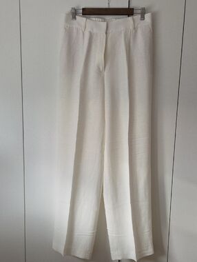 Massimo Dutti Cream Wide-Leg High-Rise Trousers